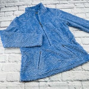 Athleta 1/2 Zip Textured Plush Pullover Sweatshirt Large Blue Soft Cozy